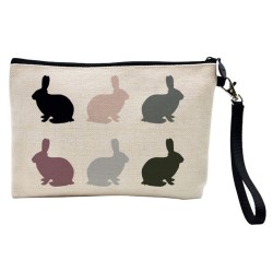 Pochette Trousse de maquillage effet lin imprimé Lapin