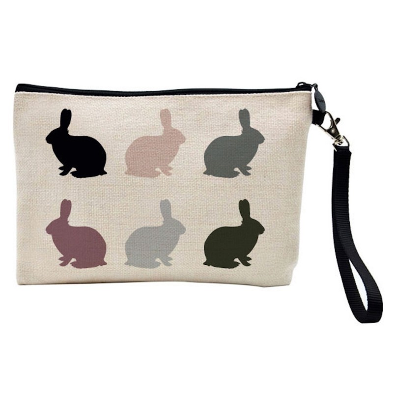 Pochette Trousse de maquillage effet lin imprimé Lapin