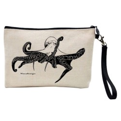 Pochette Trousse de maquillage effet lin imprimé Pieuvre