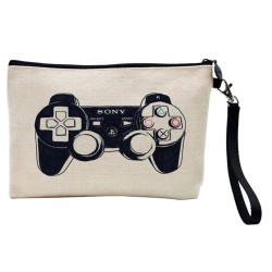 Pochette Trousse de maquillage effet lin imprimé Jeux video manette