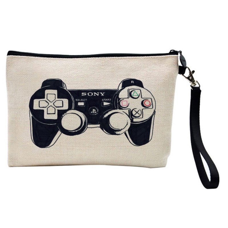 Pochette Trousse de maquillage effet lin imprimé Jeux video manette