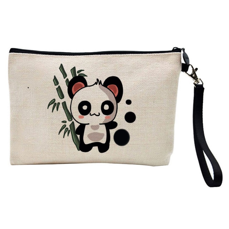 Pochette Trousse de maquillage effet lin imprimé Panda