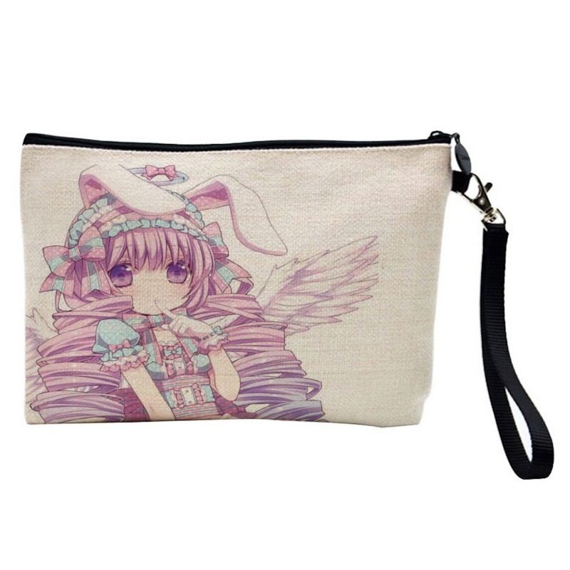 Pochette Trousse de maquillage effet lin imprimé Manga