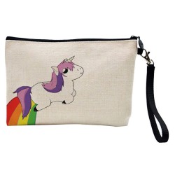 Pochette Trousse de maquillage effet lin imprimé Licorne