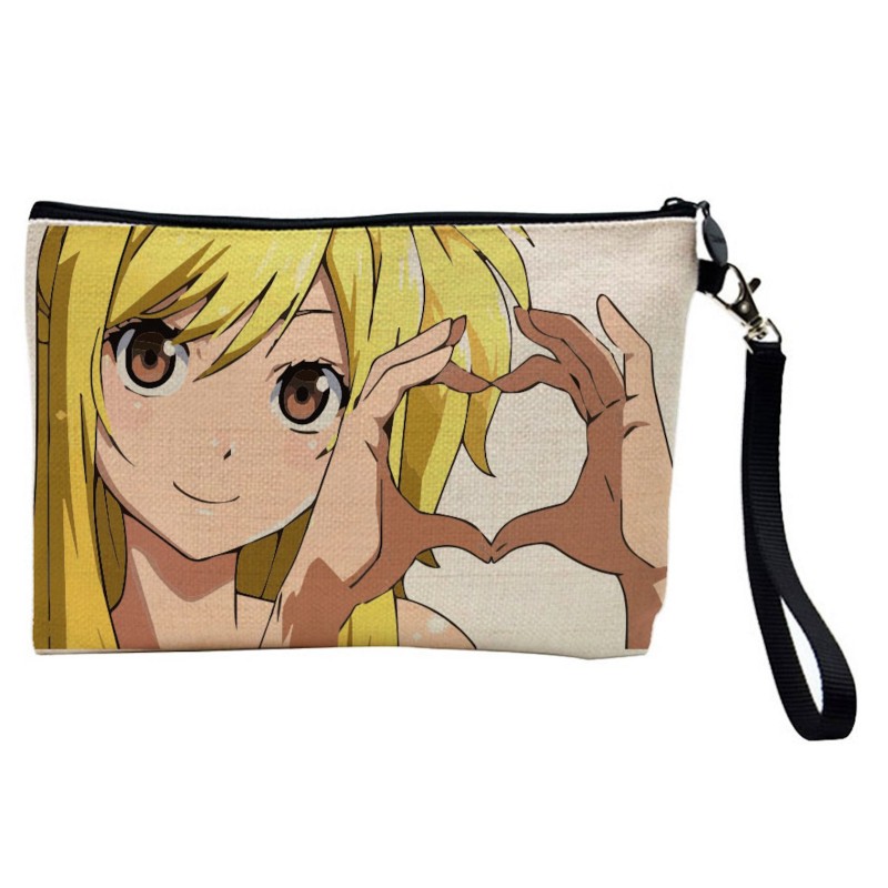 Pochette Trousse de maquillage effet lin imprimé Manga
