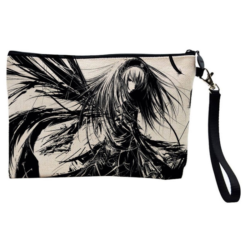 Pochette Trousse de maquillage effet lin imprimé Manga
