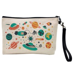 Pochette Trousse de maquillage effet lin imprimé cosmos astronomie