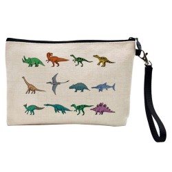 Pochette Trousse de maquillage effet lin imprimé dinosaure