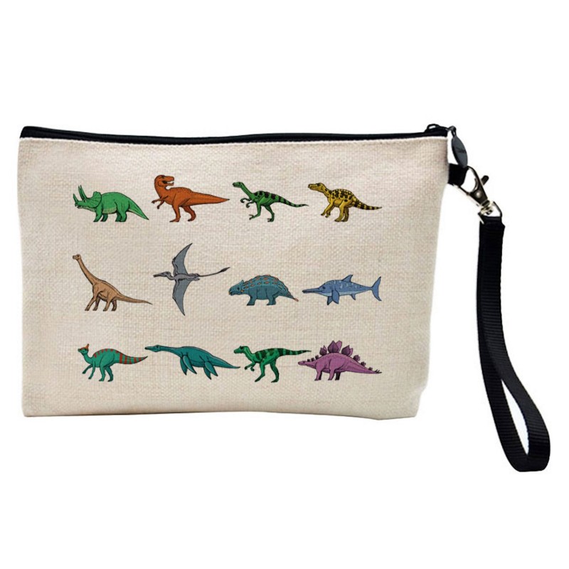 Pochette Trousse de maquillage effet lin imprimé dinosaure