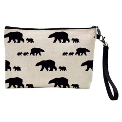Pochette Trousse de maquillage effet lin imprimé Ours