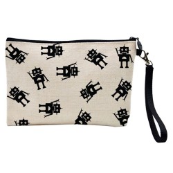 Pochette Trousse de maquillage effet lin imprimé Robot