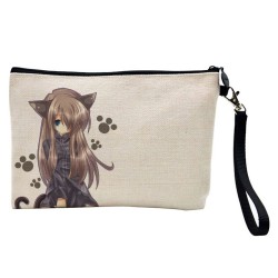 Pochette Trousse de maquillage effet lin imprimé Manga