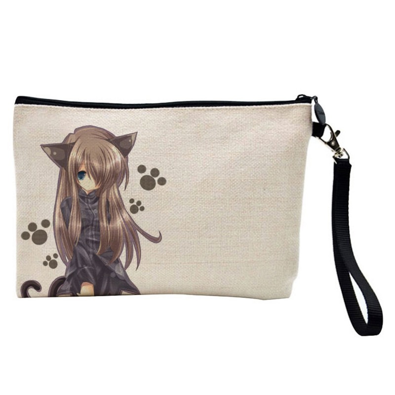 Pochette Trousse de maquillage effet lin imprimé Manga