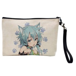 Pochette Trousse de maquillage effet lin imprimé Manga