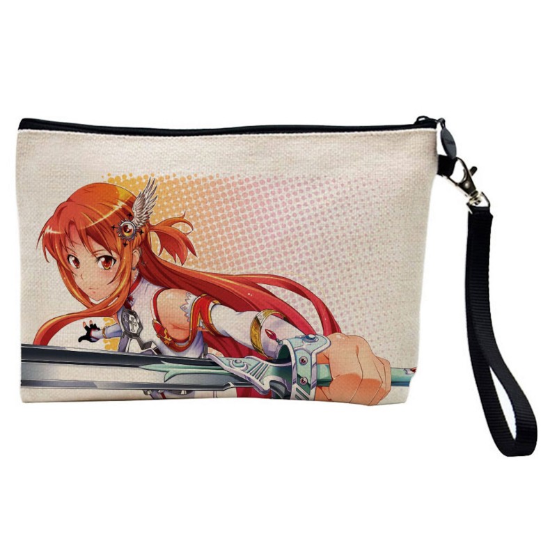 Pochette Trousse de maquillage effet lin imprimé Manga