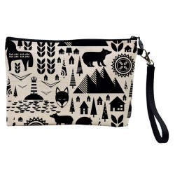 Pochette Trousse de maquillage effet lin imprimé Ours montagne