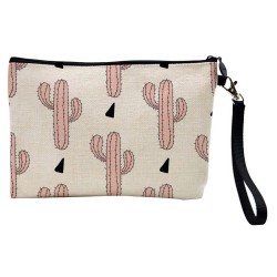 Pochette Trousse de maquillage effet lin imprimé Cactus