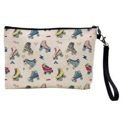 Pochette Trousse de maquillage effet lin imprimé Roller retro