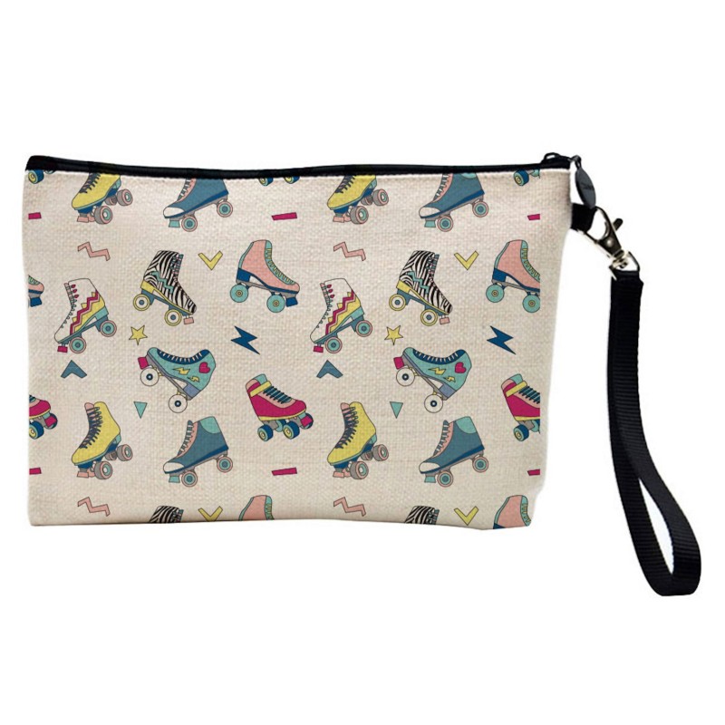 Pochette Trousse de maquillage effet lin imprimé Roller retro