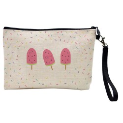 Pochette Trousse de maquillage effet lin imprimé Glace kawaii