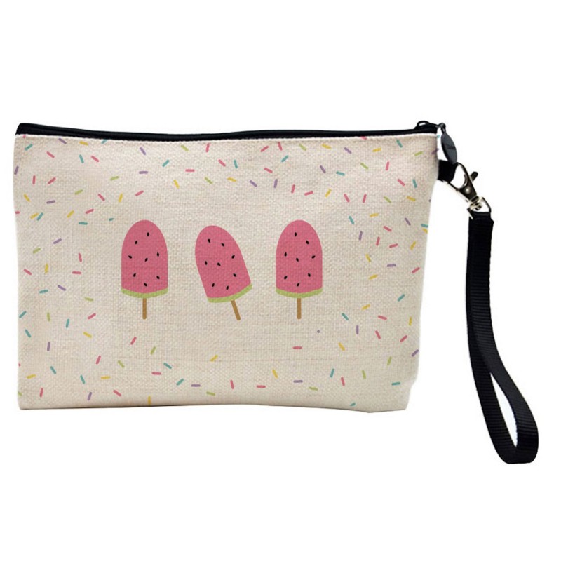 Pochette Trousse de maquillage effet lin imprimé Glace kawaii