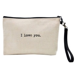 Pochette Trousse de maquillage effet lin imprimé Citation I love you
