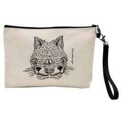 Pochette Trousse de maquillage effet lin imprimé Illustration Chat