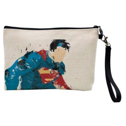 Pochette Trousse de maquillage effet lin imprimé Illustration Super héros
