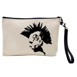 Pochette Trousse de maquillage effet lin imprimé Illustration Punk anarchie