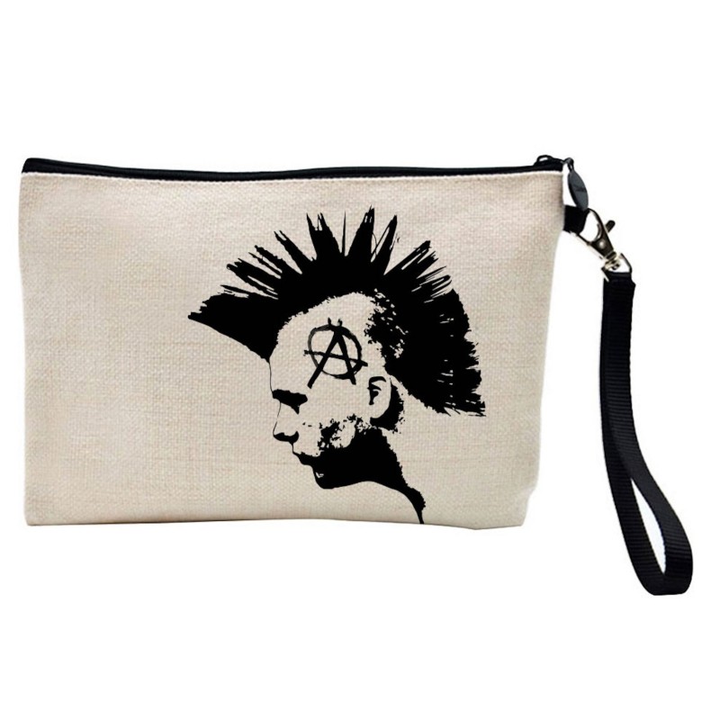 Pochette Trousse de maquillage effet lin imprimé Illustration Punk anarchie