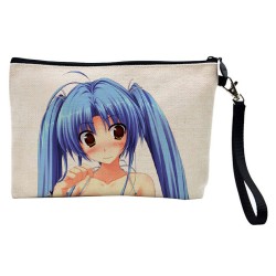 Pochette Trousse de maquillage effet lin imprimé Illustration Manga