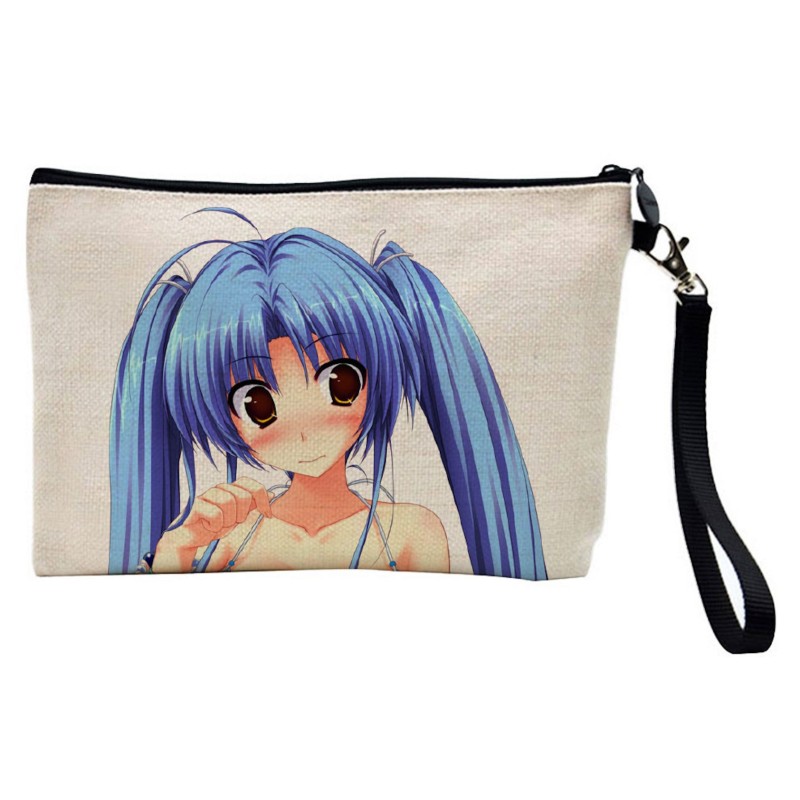 Pochette Trousse de maquillage effet lin imprimé Illustration Manga