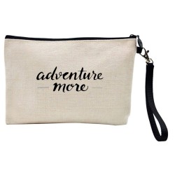 Pochette Trousse de maquillage effet lin imprimé Illustration Citation adventure