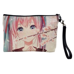 Pochette Trousse de maquillage effet lin imprimé Illustration Manga