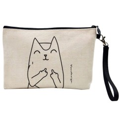 Pochette Trousse de maquillage effet lin imprimé illustration Chat
