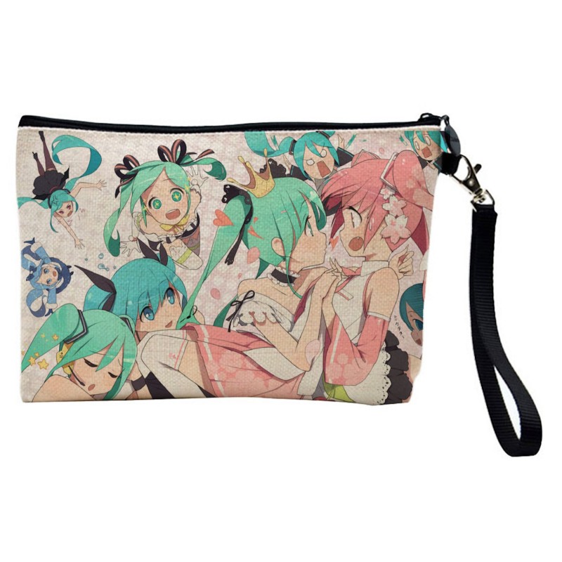 Pochette Trousse de maquillage effet lin imprimé illustration Manga