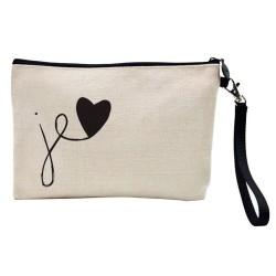 Pochette Trousse de maquillage effet lin imprimé illustration je t'aime