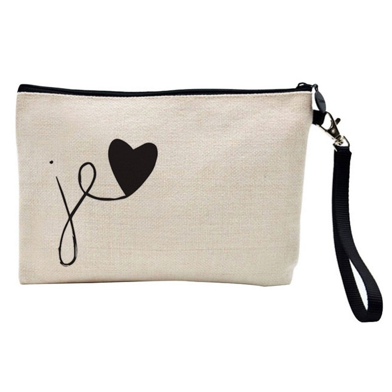 Pochette Trousse de maquillage effet lin imprimé illustration je t'aime