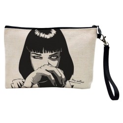 Pochette Trousse de maquillage effet lin imprimé illustration cinéma pulp