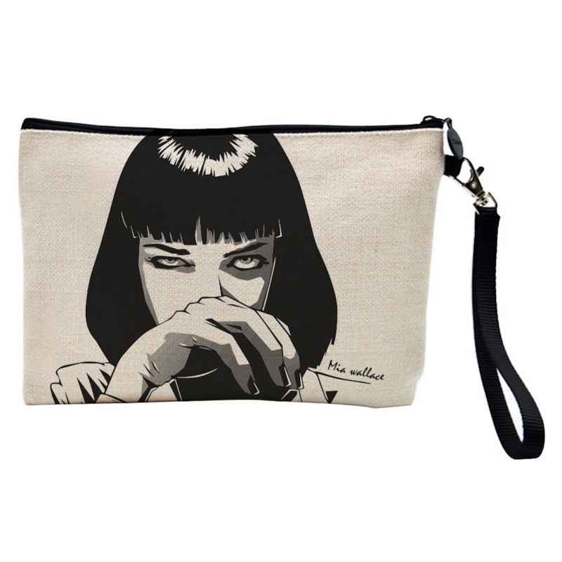 Pochette Trousse de maquillage effet lin imprimé illustration cinéma pulp