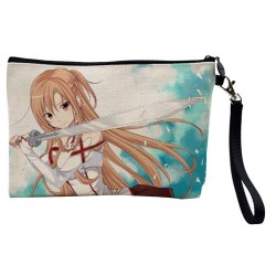Pochette Trousse de maquillage effet lin imprimé illustration Manga