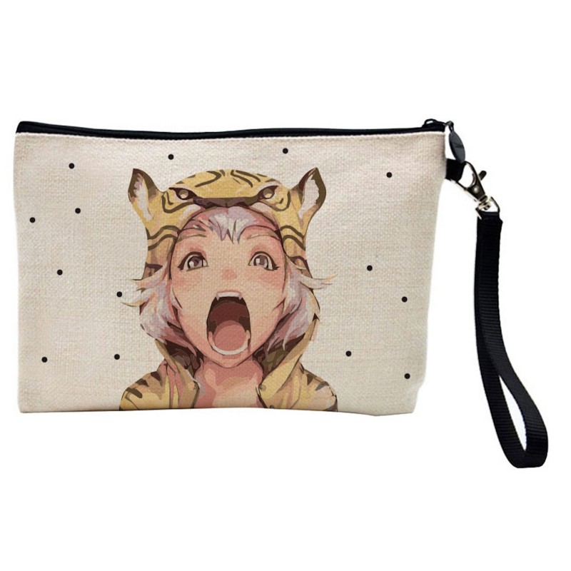 Pochette Trousse de maquillage effet lin imprimé illustration Manga