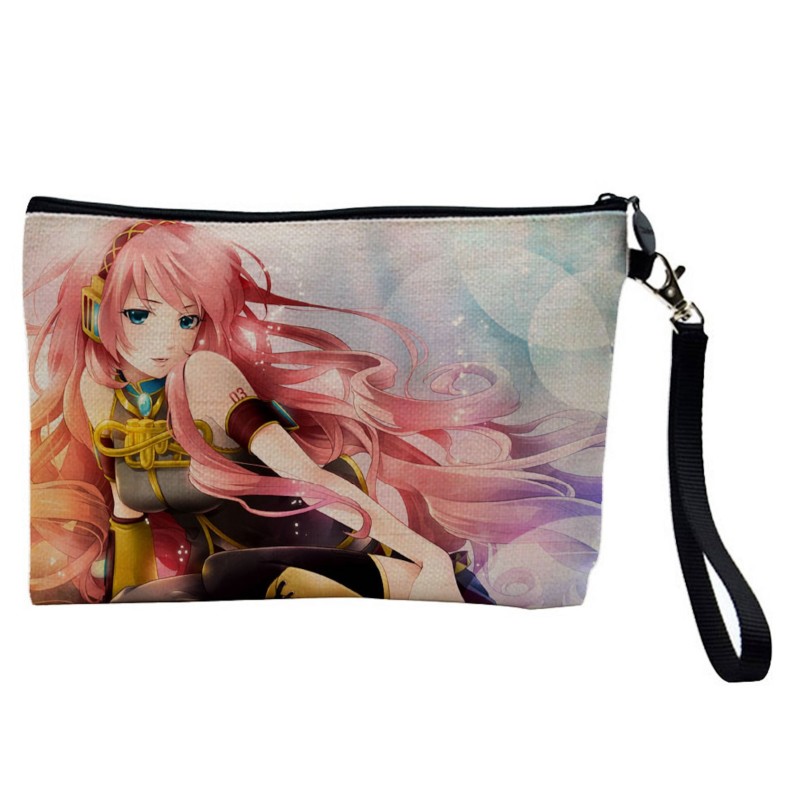 Pochette Trousse de maquillage effet lin imprimé illustration Manga