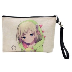 Pochette Trousse de maquillage effet lin imprimé illustration Manga