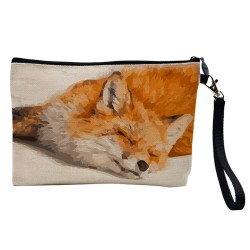 Pochette Trousse de maquillage effet lin imprimé illustration Renard
