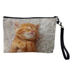 Pochette Trousse de maquillage effet lin imprimé illustration Chat