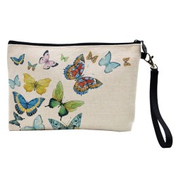 Pochette Trousse de maquillage effet lin imprimé illustration Papillon