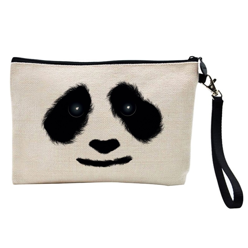 Pochette Trousse de maquillage effet lin imprimé illustration Panda