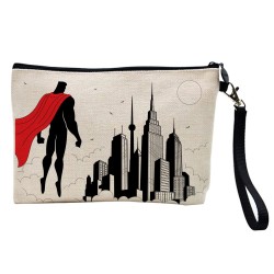 Pochette Trousse de maquillage effet lin imprimé illustration super héros