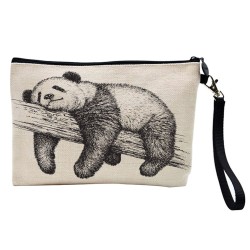Pochette Trousse de maquillage effet lin imprimé illustration Panda